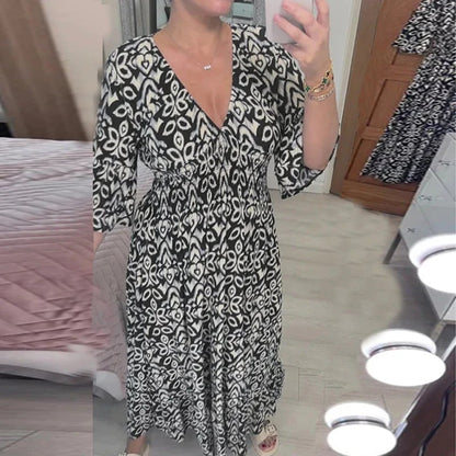 Robe Imprimée à Col en V et Manches Évasées 👗🔥