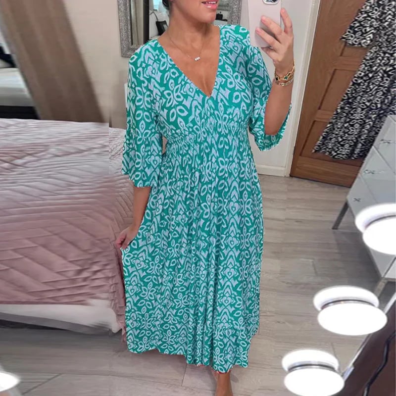 Robe Imprimée à Col en V et Manches Évasées 👗🔥