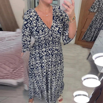 Robe Imprimée à Col en V et Manches Évasées 👗🔥