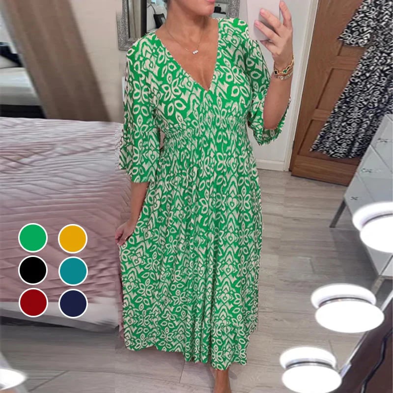 Robe Imprimée à Col en V et Manches Évasées 👗🔥