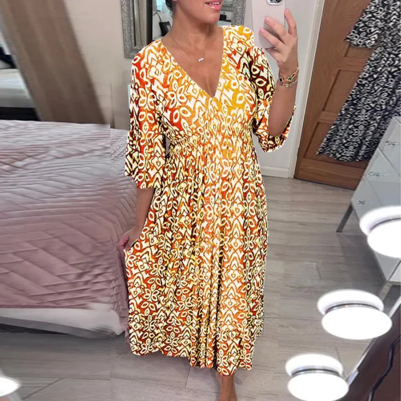 Robe Imprimée à Col en V et Manches Évasées 👗🔥