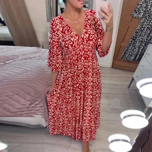 Robe Imprimée à Col en V et Manches Évasées 👗🔥