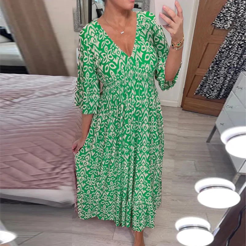 Robe Imprimée à Col en V et Manches Évasées 👗🔥